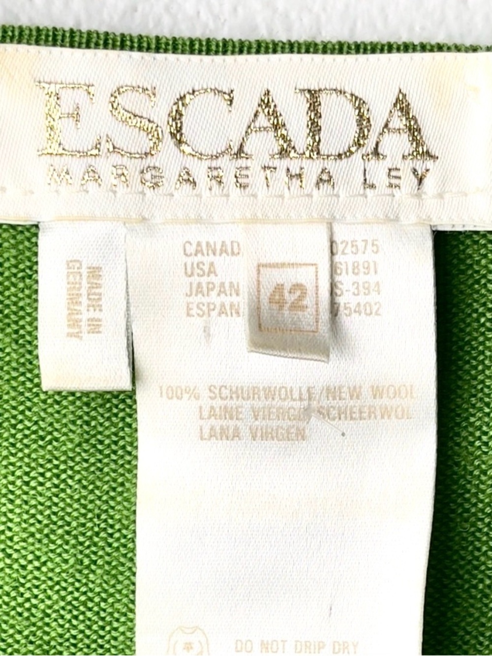 Escada Margaretha Ley Green Grass Merino Wool Crew Neck Top - Vintage - Picture 8 of 10